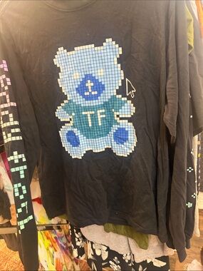 Teddy Fresh Black Long-Sleeve Tee with Blue Pixel Bear Graphic